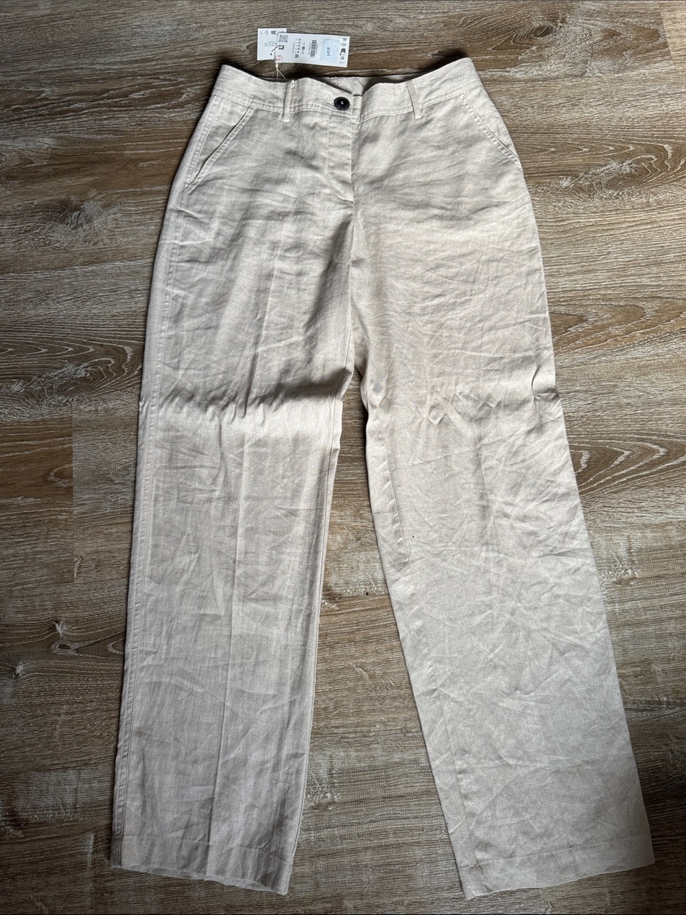 ZARA Light Beige Linen Blend Straight Leg Pants. Women 28 (M). NEW with Tags.